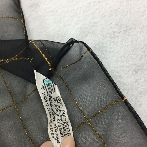Vintage 100% Polyester Scarf 27x27” Square Black Metallic Gold Shear Purse Wrap - Picture 5 of 7
